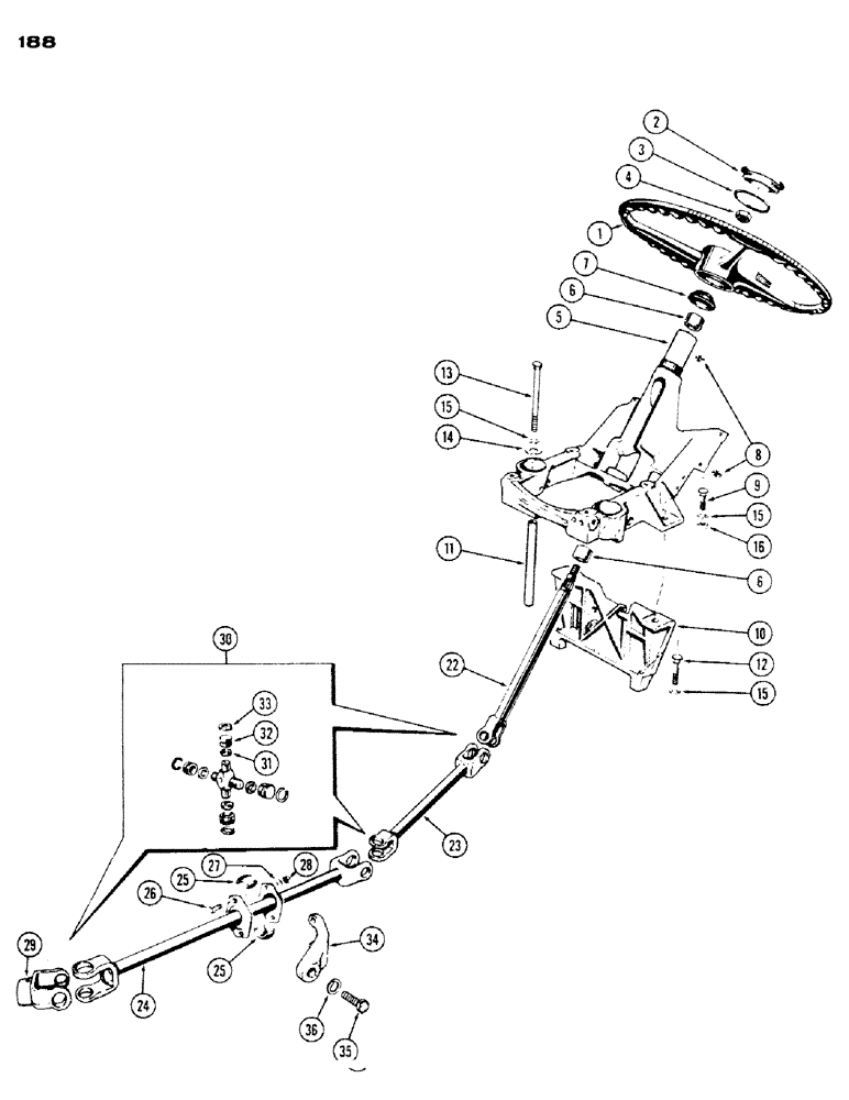 Схема запчастей Case IH 430 - (188) - STEERING WHEEL AND LINKAGE, 430 WITH DUAL FRONT WHEEL (05) - STEERING