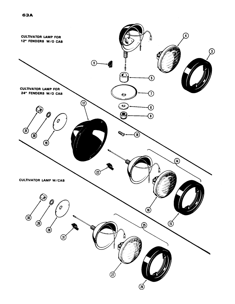 Схема запчастей Case IH 1170 - (063A) - LIGHTING EQUIPMENT, CULTIVATING LAMPS, W/12" FENDERS (04) - ELECTRICAL SYSTEMS