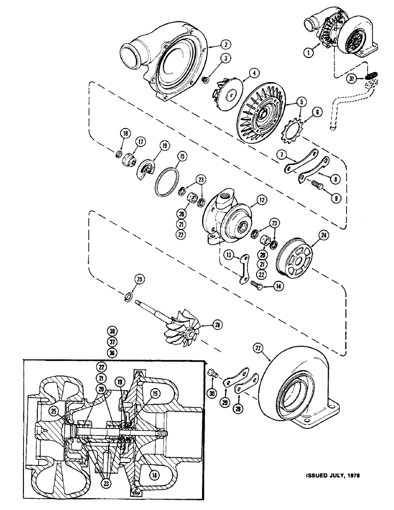 Схема запчастей Case IH 1570 - (018) - TURBO-CHARGER ASSEMBLY, 504BDT DIESEL ENGINE (02) - ENGINE