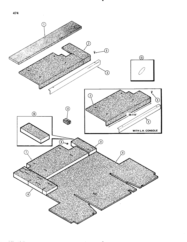 Схема запчастей Case IH 1270 - (474) - CAB, FLOOR MATS AND INSULATION, USED PRIOR TO P.I.N. 8755218 (09) - CHASSIS/ATTACHMENTS