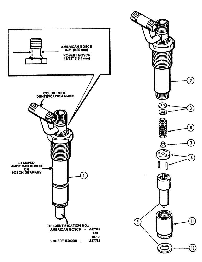 Схема запчастей Case IH 2290 - (3-064) - FUEL INJECTOR NOZZLE, 504BDT DIESEL ENGINE, BLUE COLOR CODE IDENTIFICATION (03) - FUEL SYSTEM