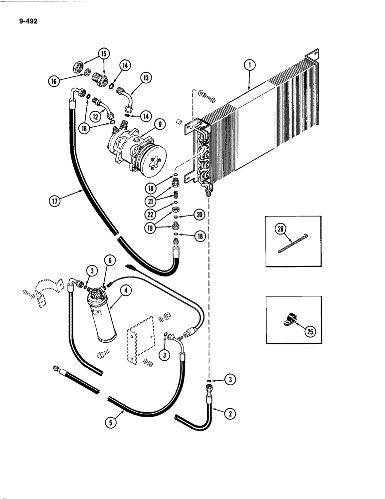 Схема запчастей Case IH 4494 - (9-492) - AIR CONDITIONING, HOSES AND TUBES, SANKYO-SANDEN COMPRESSOR, P.I.N. 8866632 AND AFTER (09) - CHASSIS/ATTACHMENTS