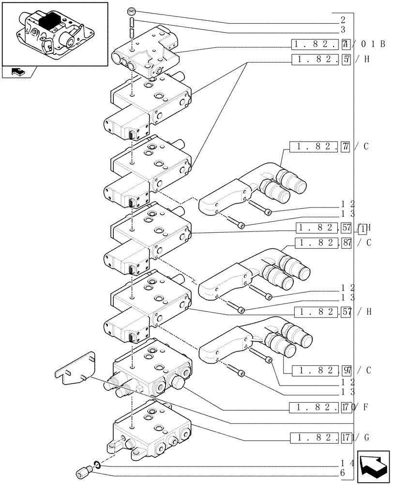 Схема запчастей Case IH PUMA 115 - (1.82.7/08A) - 4 CCLS (EDC) ELECTRONIC CONTROL VALVES AND ASSOCIATED PARTS (VAR.330862-331862) (07) - HYDRAULIC SYSTEM