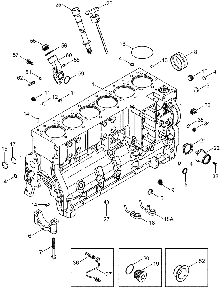 Схема запчастей Case IH CPX620 - (02-32) - CYLINDER BLOCK - ENGINE BLOCK HEATERS - ASN Y6T011701 (01) - ENGINE