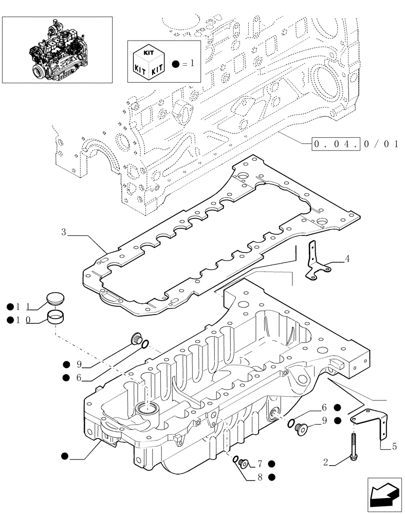 Схема запчастей Case IH MXU130 - (0.04.2/01) - ENGINE OIL SUMP (01) - ENGINE