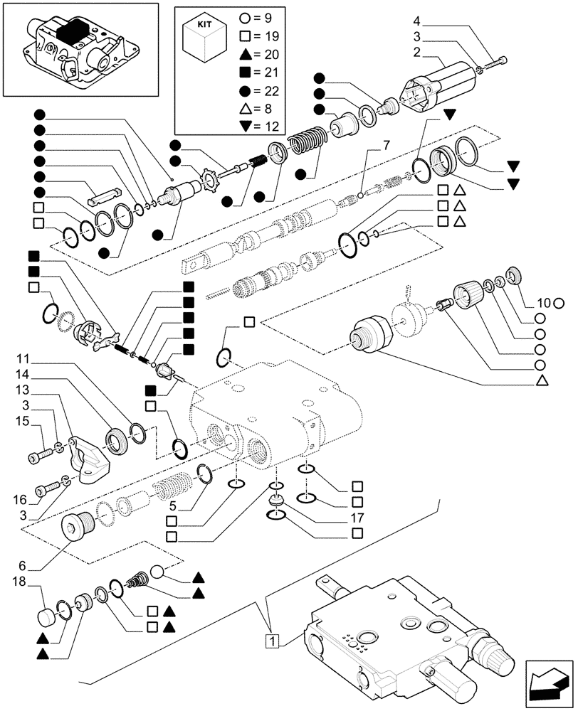 Схема запчастей Case IH MAXXUM 100 - (1.82.7/01B) - VALVE CONTROL BREAKDOWN (07) - HYDRAULIC SYSTEM