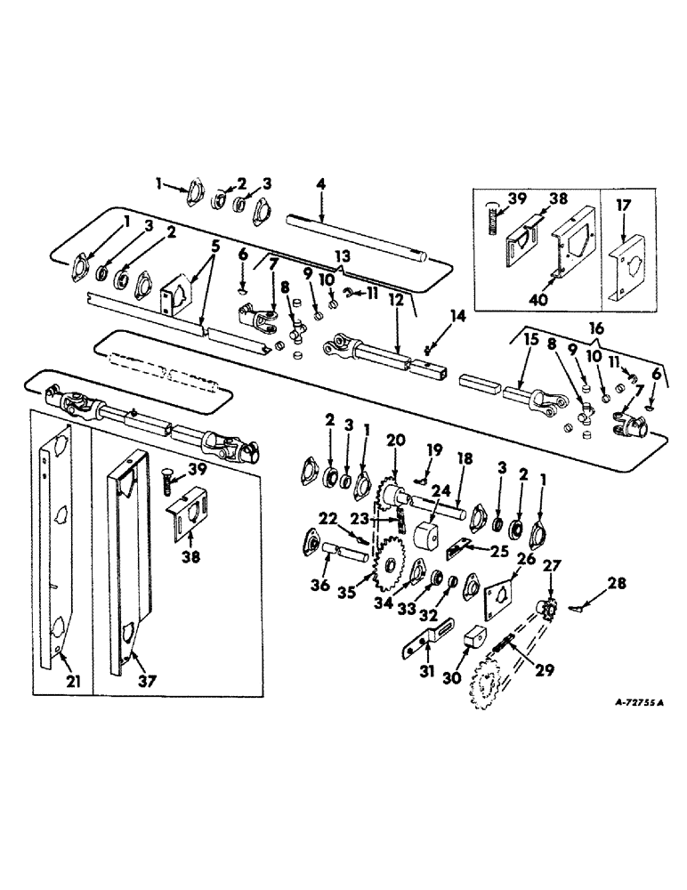 Схема запчастей Case IH 403 - (028) - PLATFORM JACKSHAFT AND DRIVE KNUCKLES (58) - ATTACHMENTS/HEADERS