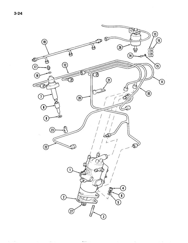 Схема запчастей Case IH 1194 - (3-24) - INJECTION PUMP, INJECTORS AND TUBES (03) - FUEL SYSTEM