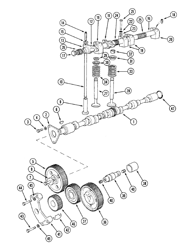 Схема запчастей Case IH 1394 - (2-16) - VALVE MECHANISM AND TIMING GEARS (02) - ENGINE