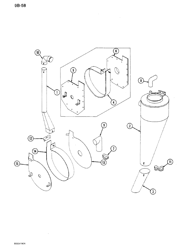 Схема запчастей Case IH 1250 - (9B-58) - HAMMERMILL DUST COLLECTOR, 1250 MACHINES, PRIOR TO P.I.N. 7001 (09) - CHASSIS ATTACHMENTS