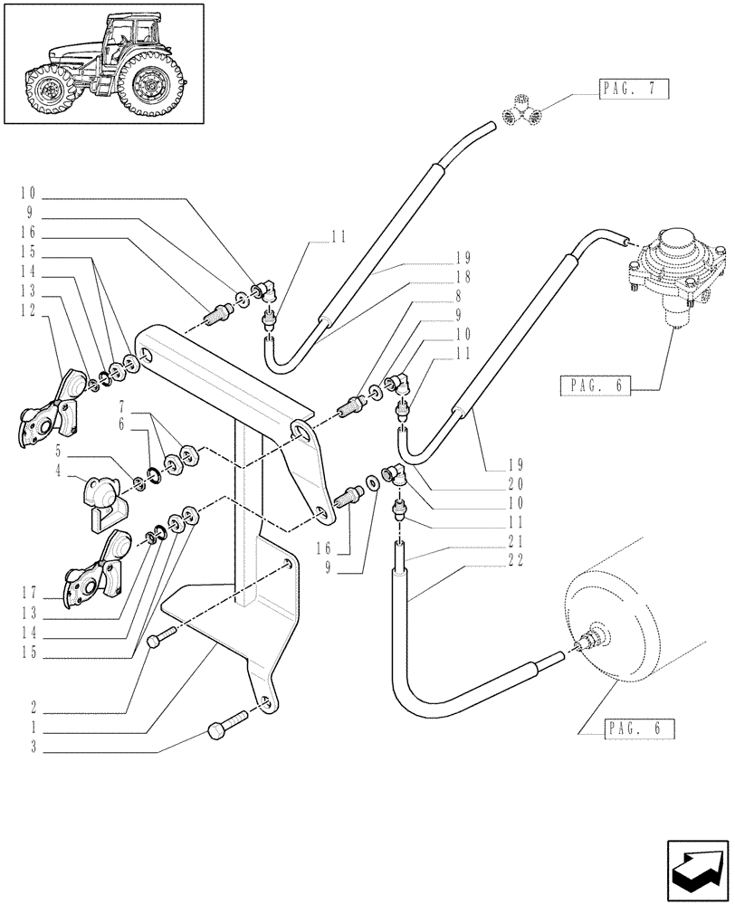 Схема запчастей Case IH JX1070U - (1.68.6[08]) - (VAR.385) TRAILER AIR BRAKE GERMANY / AUSTRIA - AIR BRAKE BRACKET AND RELEVANT PARTS (05) - REAR AXLE