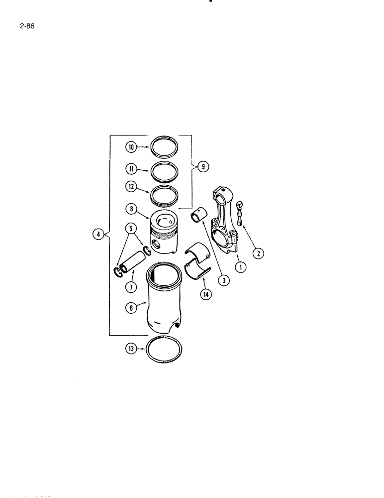 Схема запчастей Case IH 5000 - (2-86) - CONNECTING RODS, PISTONS AND SLEEVES, D-239 DIESEL ENGINE (02) - ENGINE