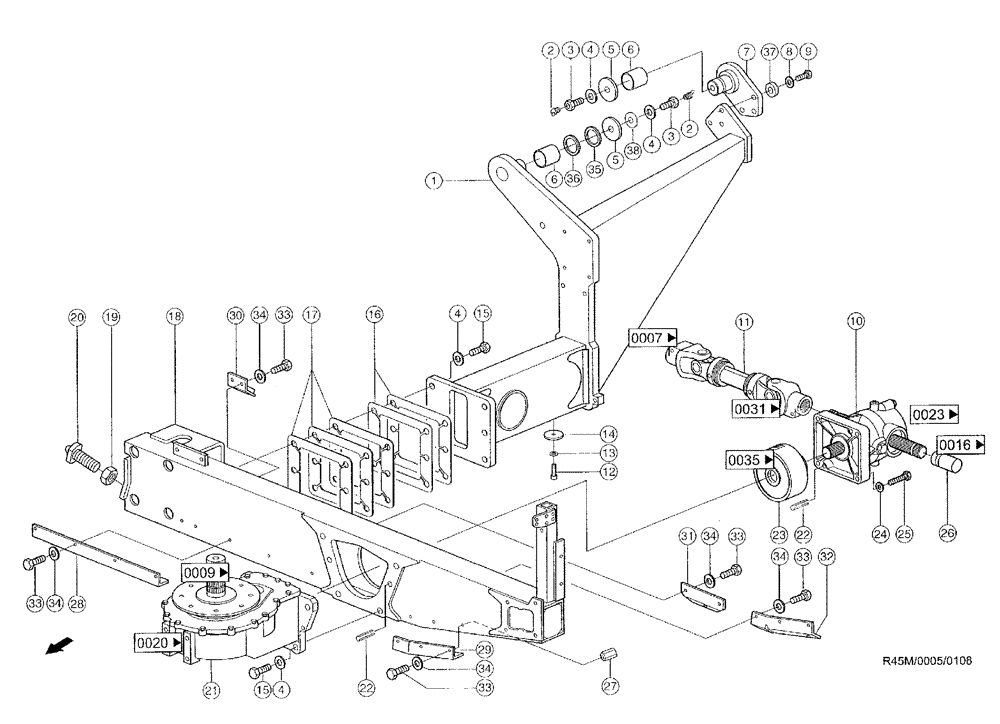 Схема запчастей Case IH RU450 - (0005) - SUPPORTING ARM LH, DRIVE, LEFT (58) - ATTACHMENTS/HEADERS