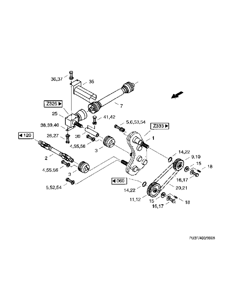 Схема запчастей Case IH PU3F0 - (15) - DRIVE, PU3FO (58) - ATTACHMENTS/HEADERS