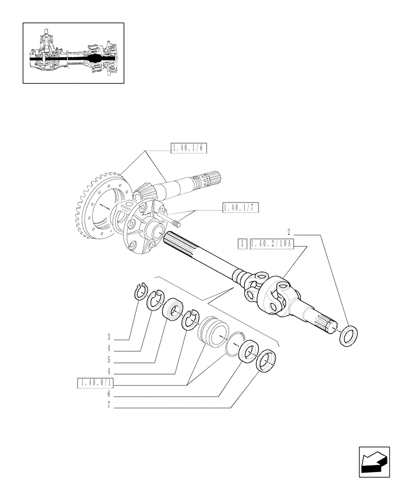 Схема запчастей Case IH JX1075C - (1.40.7/10) - (VAR.323/1) STANDARD FRONT AXLE W/ ELECTROHYDR. DIFF. LOCK, L/ FRONT BRAKES (40KM/H) - HALF AXLE (04) - FRONT AXLE & STEERING