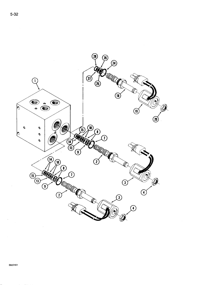 Схема запчастей Case IH 9210 - (5-032) - MAKE UP VALVE ASSEMBLY, STEERABLE AXLE HYDRAULICS (05) - STEERING