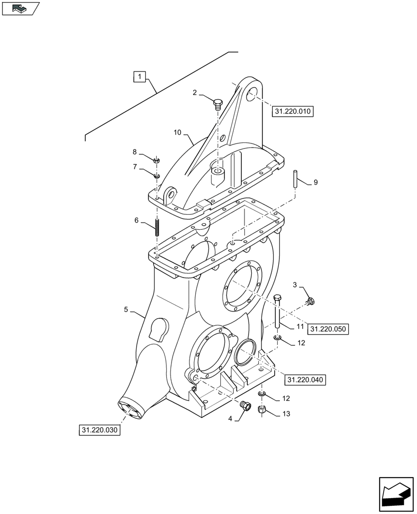 Схема запчастей Case IH LB334S - (31.220.020) - MAIN GEARBOX, HOUSING (31) - IMPLEMENT POWER TAKE OFF