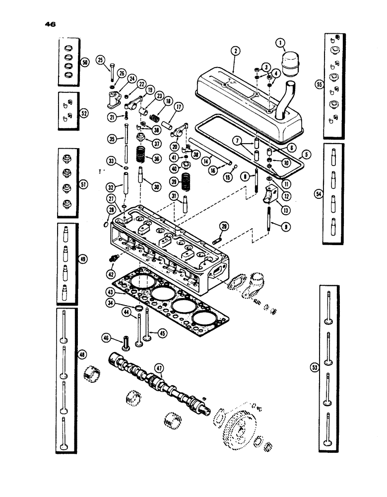 Схема запчастей Case IH 530 - (046) - CYLINDER HEAD ASSEMBLY, PRIOR TO S/N 8262800, 530 MODEL, 159 SPARK IGNITION ENGINE (02) - ENGINE