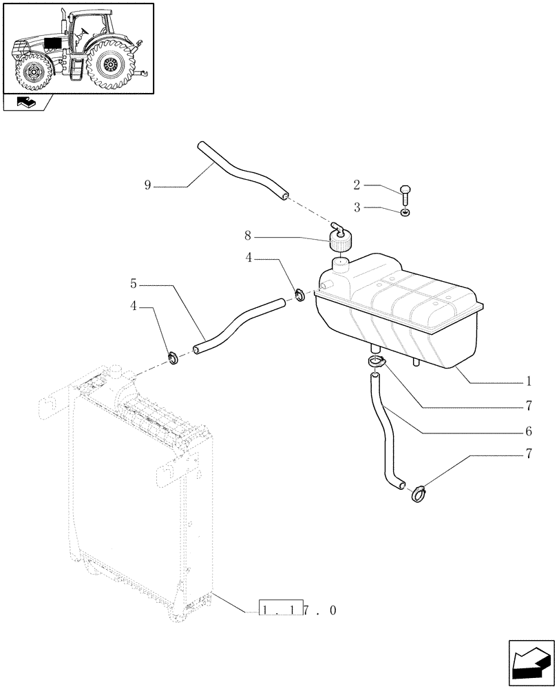 Схема запчастей Case IH PUMA 225 - (1.17.2) - COOLING - EXPANSION TANK (02) - ENGINE EQUIPMENT