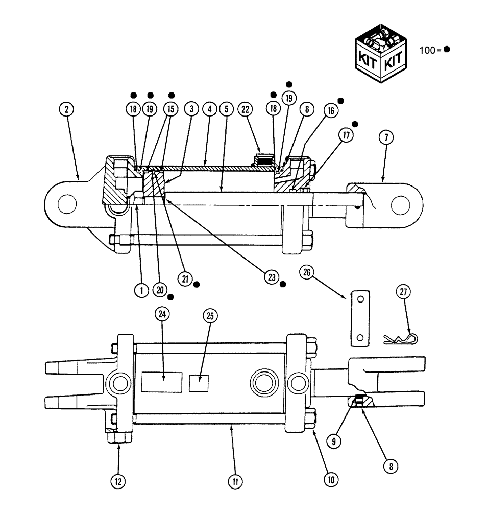 Схема запчастей Case IH ATX - (08-80) - HYDRAULIC DEPTH CONTROL CYLINDER, 5 INCH BORE X 8 INCH STROKE, 1027482 (08) - HYDRAULICS