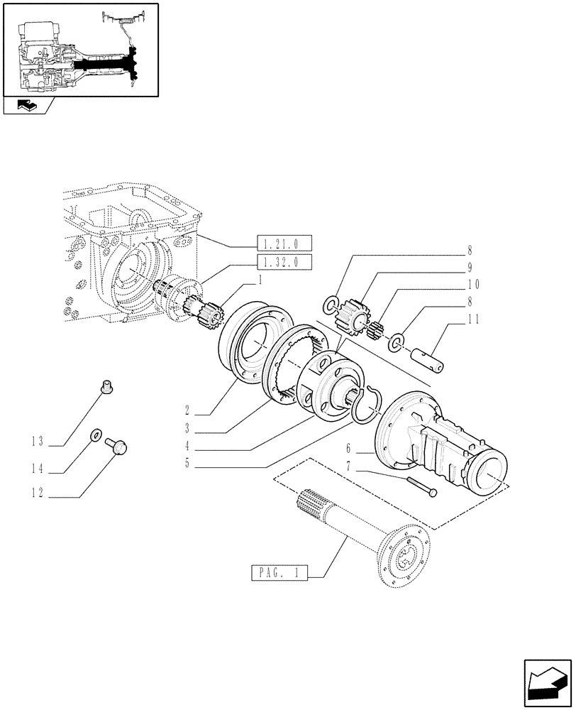 Схема запчастей Case IH FARMALL 85C - (1.48.1/01[02]) - WATERPROOF TRANSMISSION - FINAL DRIVE, GEARS AND SHAFTS (VAR.332448-333448-30449) (05) - REAR AXLE