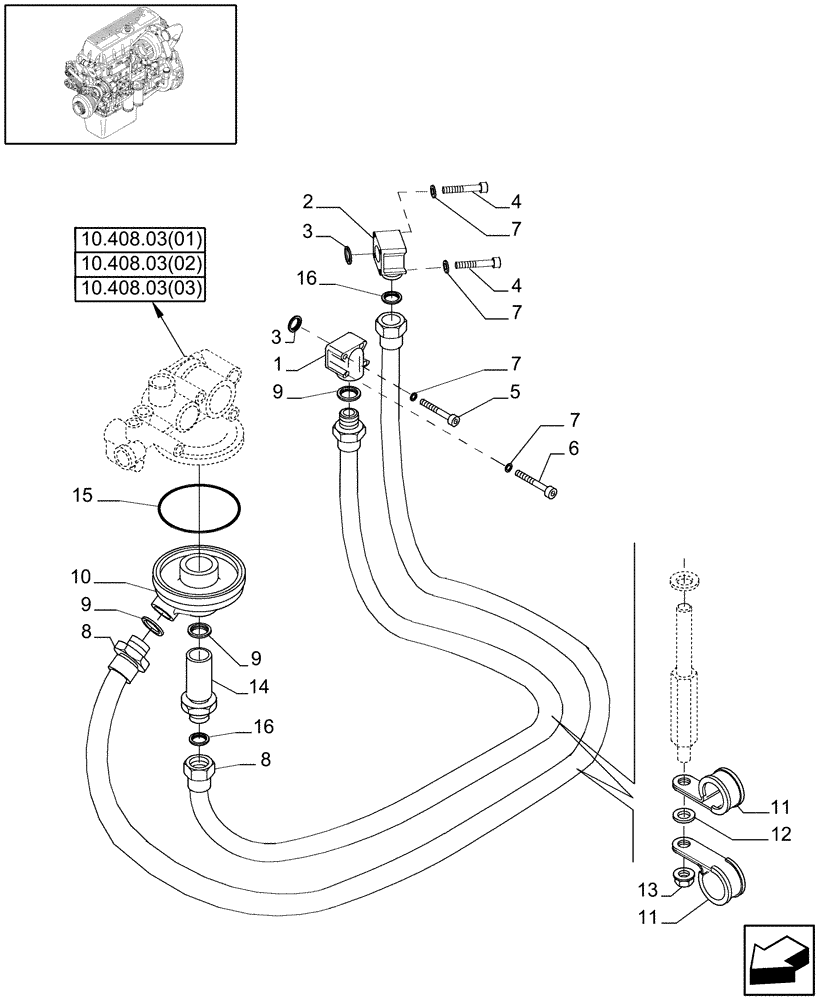 Схема запчастей Case IH 8120 - (10.304.04[02]) - REMOTE ENGINE OIL FILTER LUBE LINES MY11 8120/8120LA (10) - ENGINE