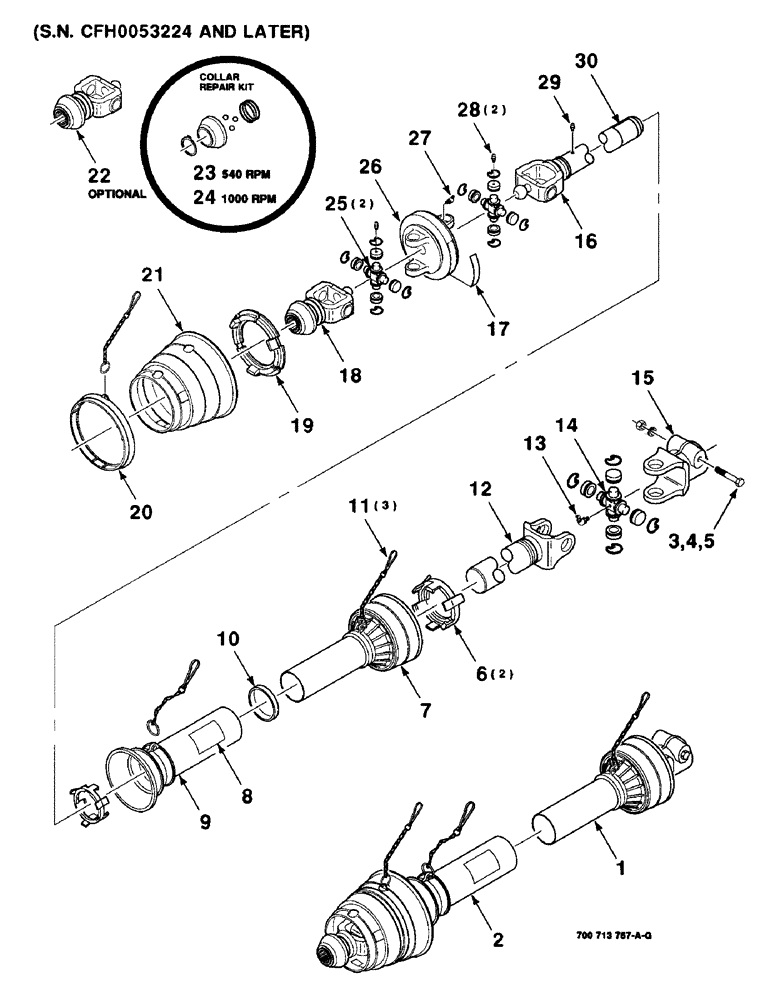 Схема запчастей Case IH 8480 - (2-06) - IMPLEMENT DRIVELINE ASSEMBLY, 540 AND 1000 RPM, NEAPCO, SERIAL NUMBER CFH0053224 AND LATER Driveline