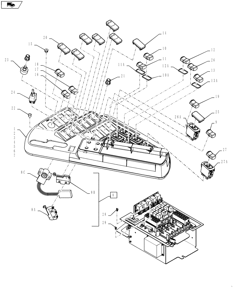 Схема запчастей Case IH 4420 - (01-037) - RH COVER ASSEMBLY W/SWITCHES Cab Interior