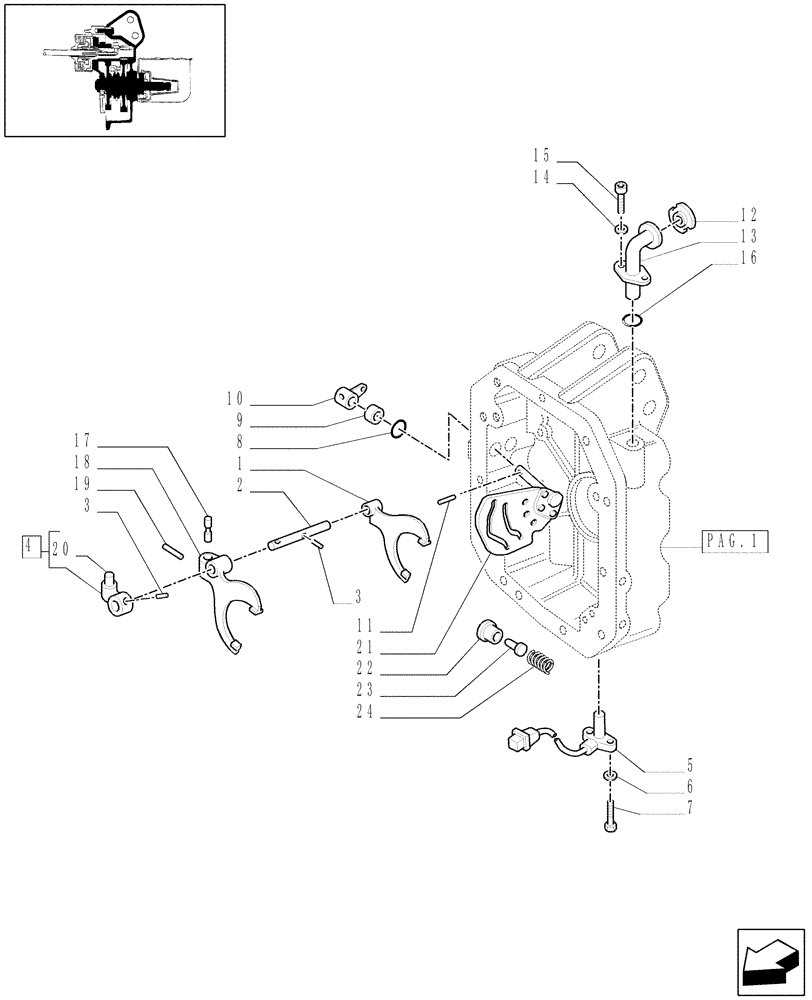 Схема запчастей Case IH MXU125 - (1.80.1/02[03]) - (VAR.817) POWER TAKE-OFF 540/750/1000 RPM - LEVER AND FORK (07) - HYDRAULIC SYSTEM