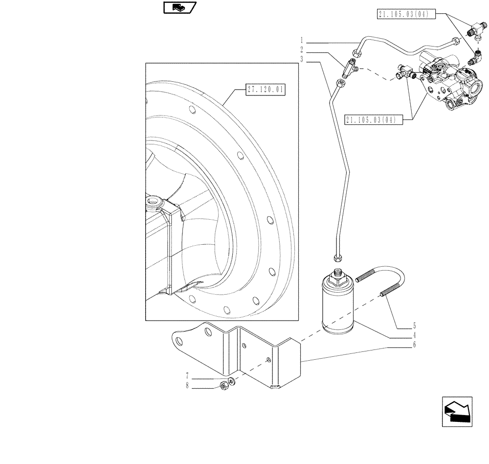 Схема запчастей Case IH MAGNUM 190 - (33.220.05) - HYDRAULIC TRAILER BRAKE (UNIVERSAL) - FILTER, WITH CONTINUOUSLY VARIABLE TRANSMISSION (33) - BRAKES & CONTROLS