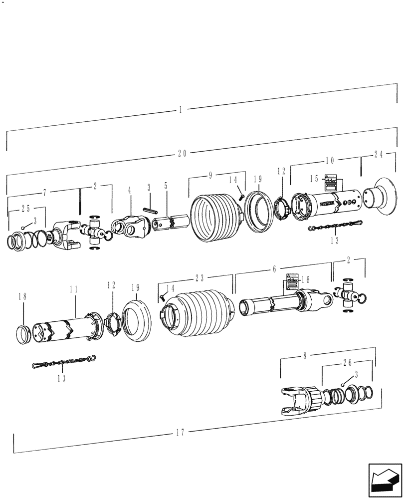 Схема запчастей Case IH 3016 - (58.100.02) - POWER TAKE OFF, SHORT, 12 HEADERS, USE WITH AF7120, AF8120, AF9120 COMBINES (58) - ATTACHMENTS/HEADERS