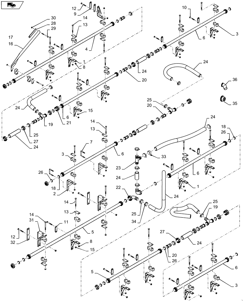 Схема запчастей Case IH 4420 - (09-041) - SPRAYBAR PLUMBING, LH, TWS, 20" OFFSET, 120’ BOOM Liquid Plumbing