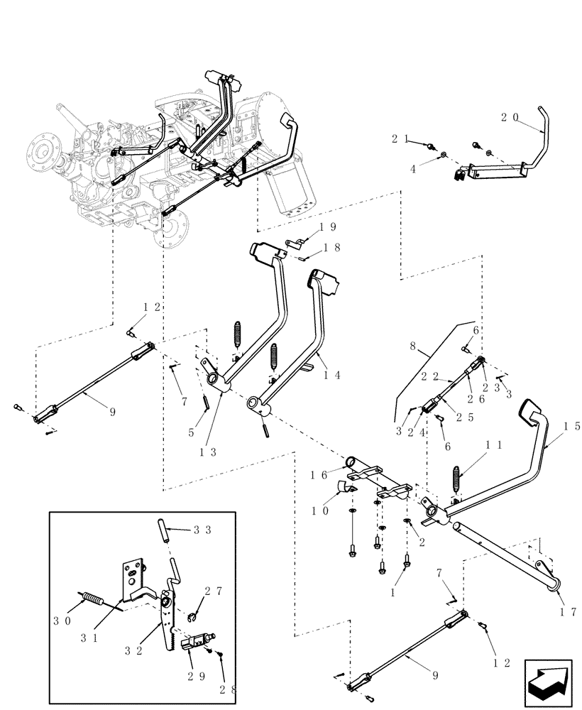 Схема запчастей Case IH D40 - (03.01) - BRAKE & CLUTCH PEDAL, 12X12 (03) - TRANSMISSION