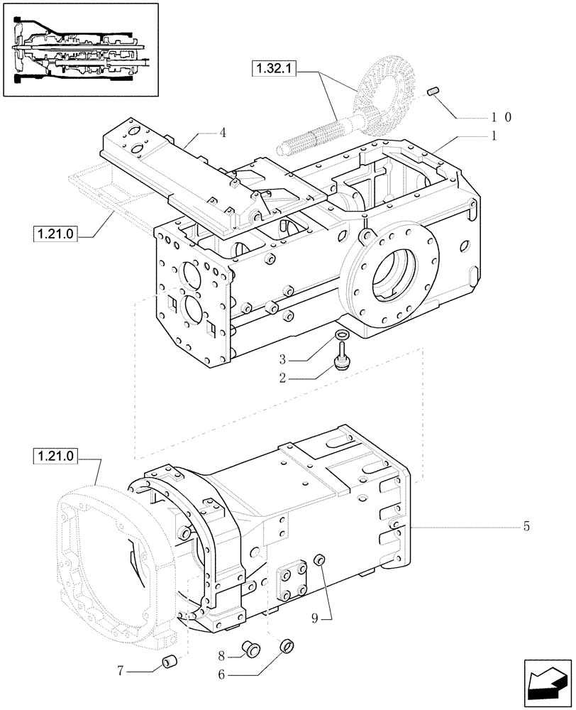 Схема запчастей Case IH JX1080U - (1.21.0/03) - (VAR.275-279) POWER SHUTTLE - HI-LO - 30-40 KMH - HYDRAULIC PTO - BOXES (03) - TRANSMISSION