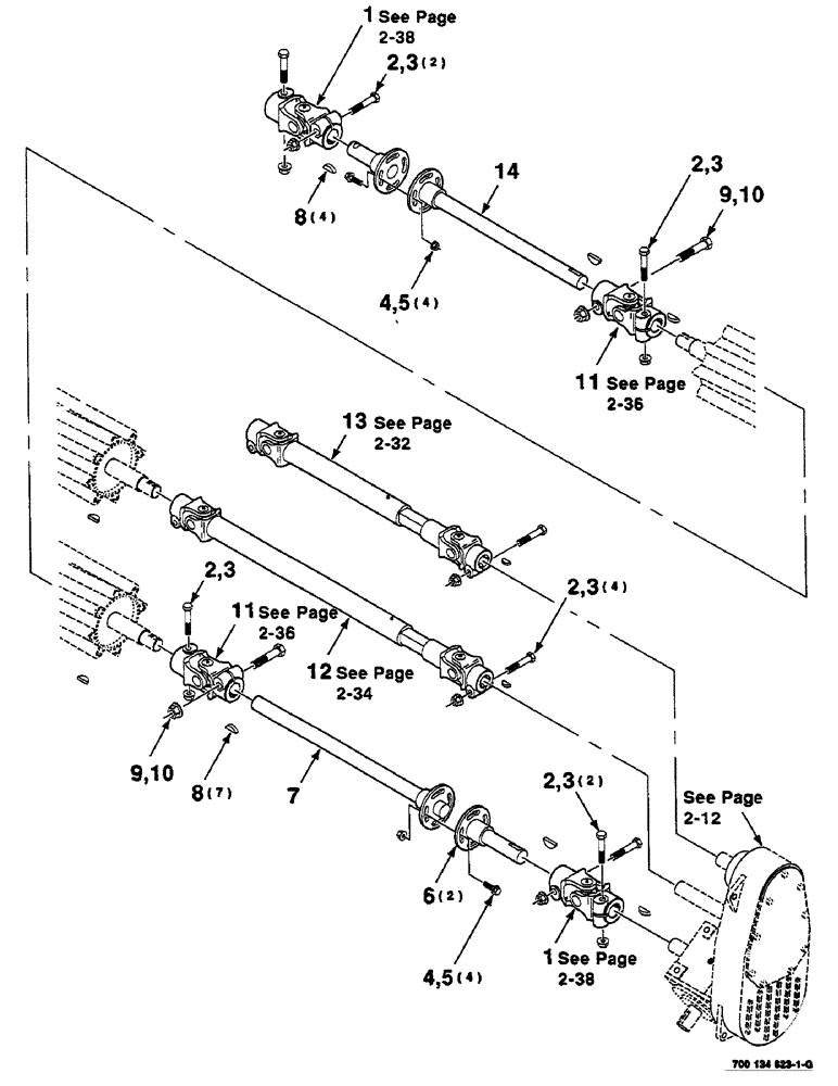 Схема запчастей Case IH 625 - (2-26) - DRIVE ASSEMBLY, 16 FOOT (58) - ATTACHMENTS/HEADERS