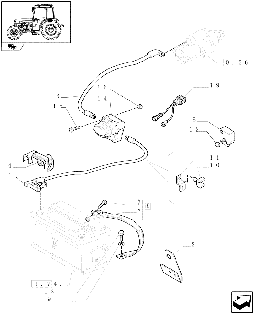 Схема запчастей Case IH FARMALL 75C - (1.75.3[01A]) - BATTERY CABLES - D6502 (06) - ELECTRICAL SYSTEMS