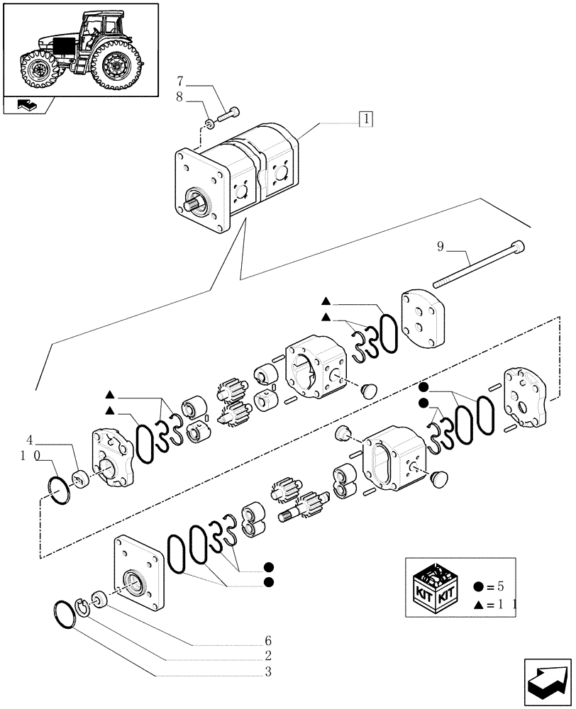 Схема запчастей Case IH FARMALL 90 - (1.42.0/ B) - HYDRAULIC PUMP - BREAKDOWN - C5996 (04) - FRONT AXLE & STEERING