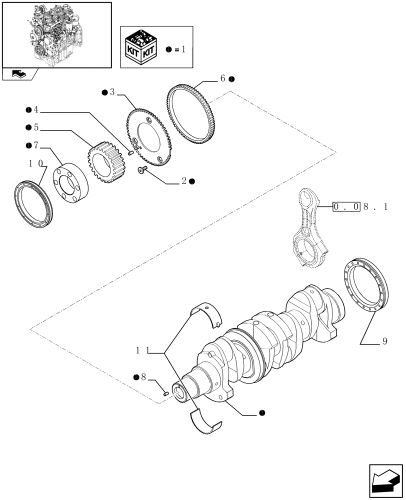 Схема запчастей Case IH FARMALL 65C - (0.08.0) - CRANKSHAFT (01) - ENGINE