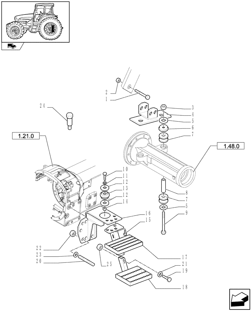 Схема запчастей Case IH FARMALL 85U - (1.87.0/02[01]) - FITTING FOR LOADER - LADDER AND SUPPORTS - W/CAB (VAR.330489-330490-330491-331491) (08) - SHEET METAL