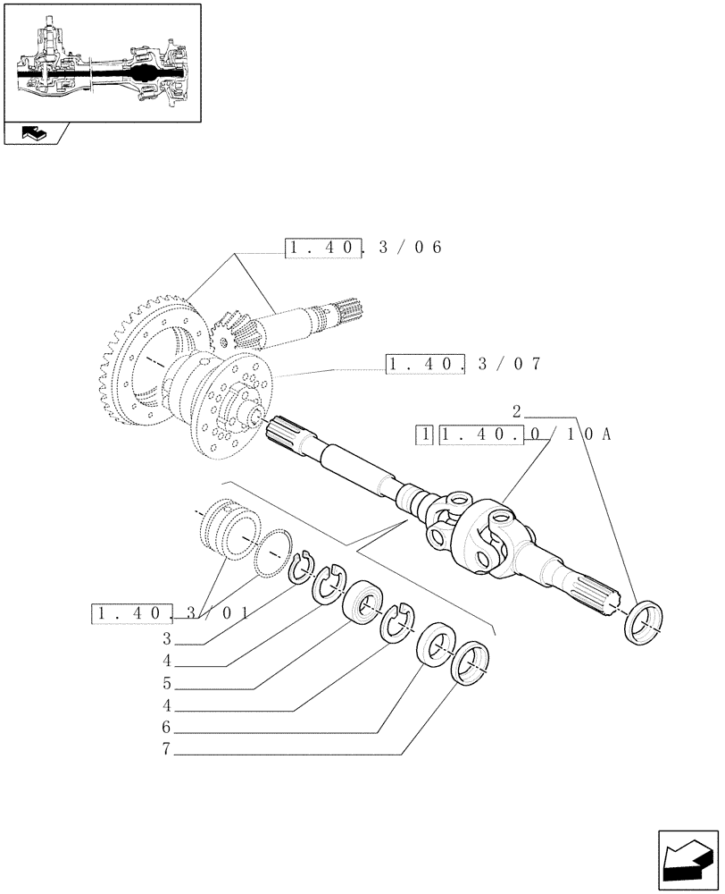 Схема запчастей Case IH FARMALL 95U - (1.40.3/10[01]) - FRONT AXLE W/LIMITED SLIP DIFF - DIFFERENTIAL GEARS AND SHAFT (VAR.330323) (04) - FRONT AXLE & STEERING