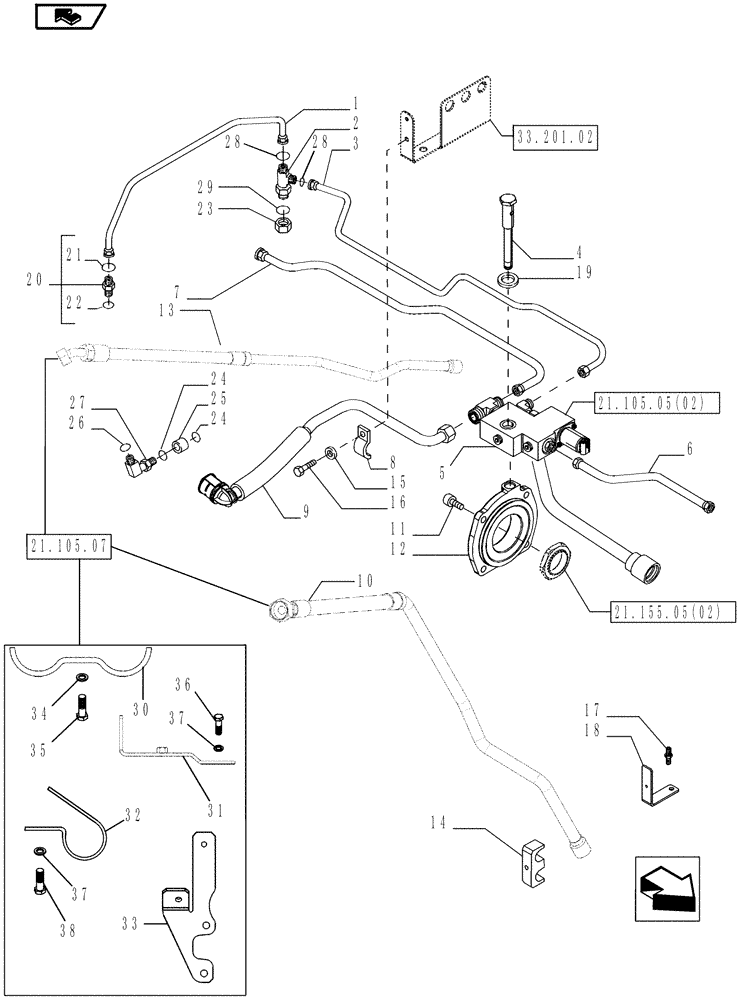 Схема запчастей Case IH MAGNUM 190 - (21.105.05[01]) - TRANSMISSION LUBRICATION SYSTEM, WITH CONTINUOUSLY VARIABLE TRANSMISSION (21) - TRANSMISSION