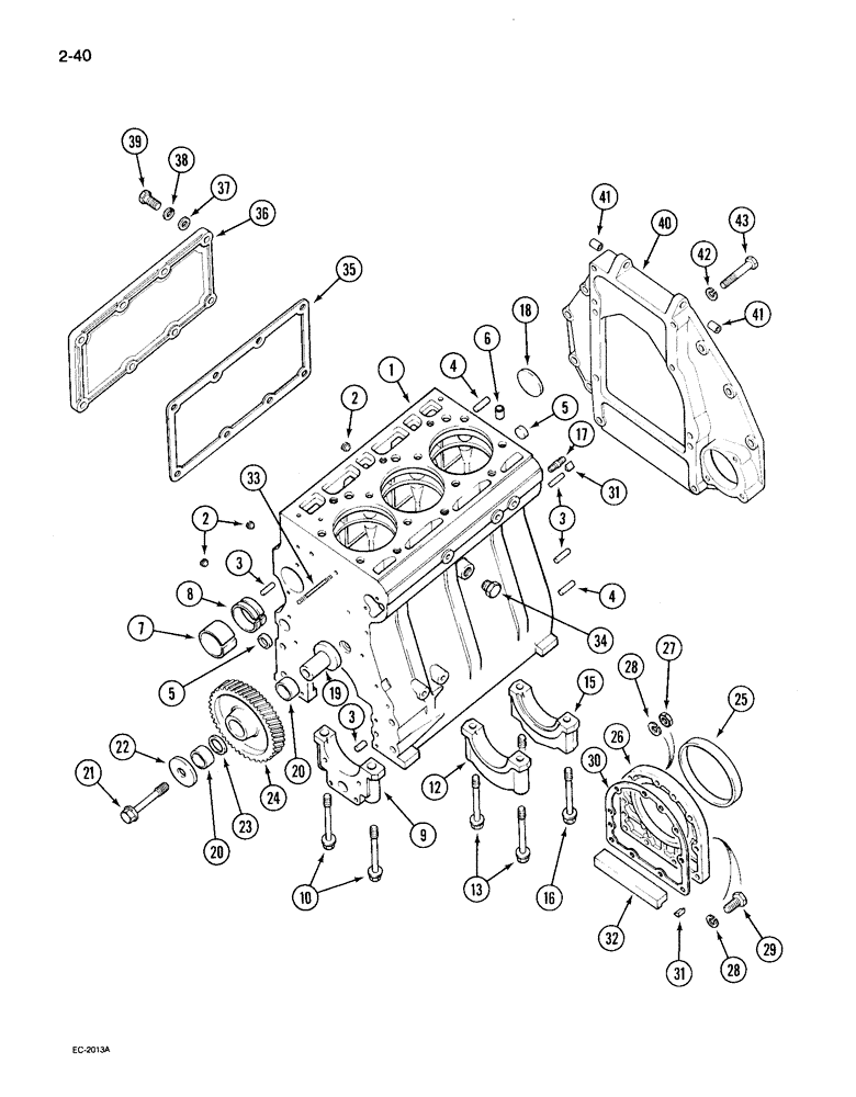 Схема запчастей Case IH 495 - (2-040) - CYLINDER BLOCK, SIDE COVER AND FLYWHEEL HOUSING (02) - ENGINE