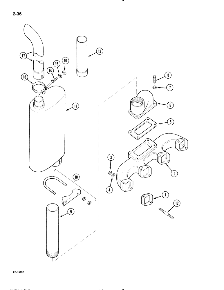 Схема запчастей Case IH 595 - (2-36) - VERTICAL EXHAUST, PRIOR TO P.I.N. JJE0014501 (02) - ENGINE