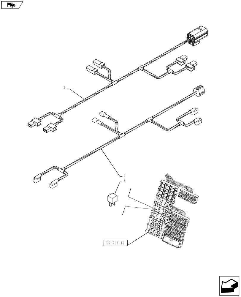 Схема запчастей Case IH PUMA 130 - (55.032.01) - VAR - 743691, 330718, 331723 - HARNESS - HYDRAULIC TRAILER BRAKE (55) - ELECTRICAL SYSTEMS