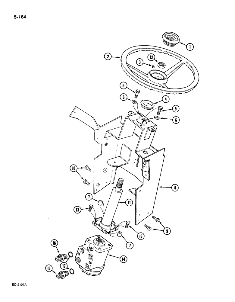 Схема запчастей Case IH 585 - (5-164) - STEERING WHEEL, SUPPORT AND VALVE, WITHOUT CAB (05) - STEERING