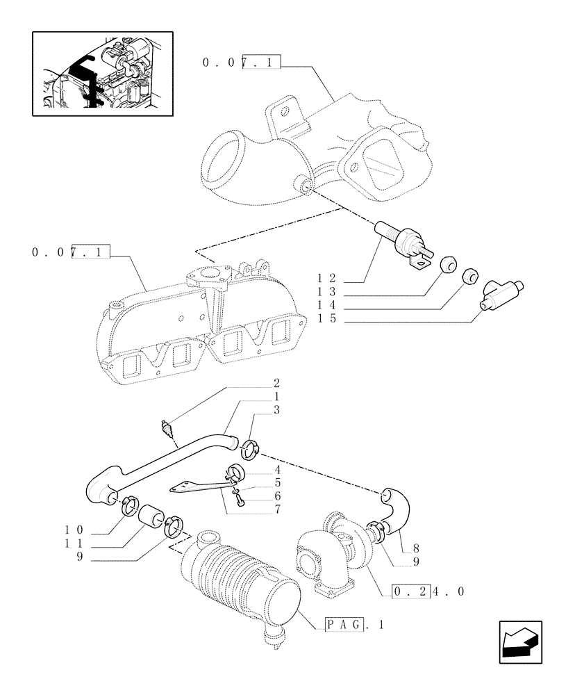 Схема запчастей Case IH JX70U - (1.19.1[02]) - DRY AIR CLEANER PIPES - THERMOSTARTER (02) - ENGINE EQUIPMENT