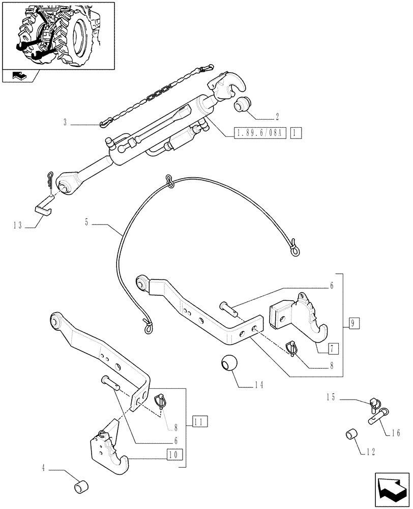 Схема запчастей Case IH FARMALL 105N - (1.89.6/08[01]) - HYDRAULIC THREE POINT HITCH WITH QUICK ATTACH (VAR.331905-331906) (09) - IMPLEMENT LIFT