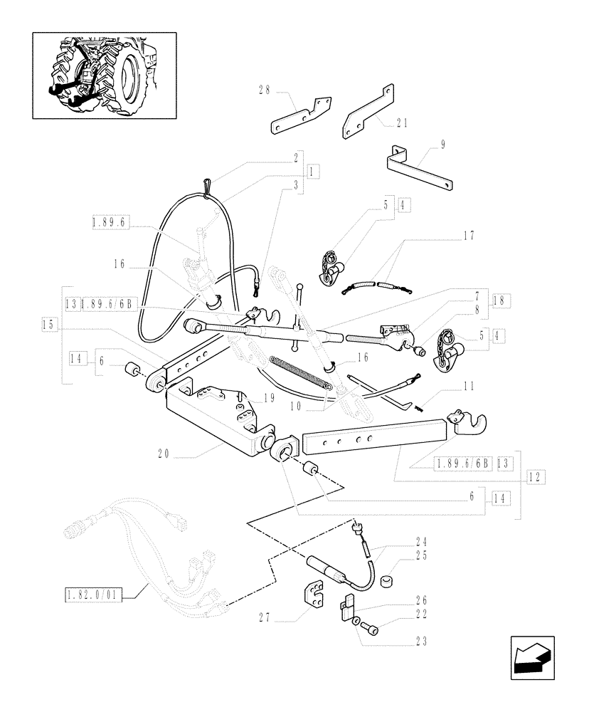 Схема запчастей Case IH JX100U - (1.89.6/01[01]) - (VAR.250-251) ELECTRONIC LIFTING - ARMS - TIE-RODS (09) - IMPLEMENT LIFT