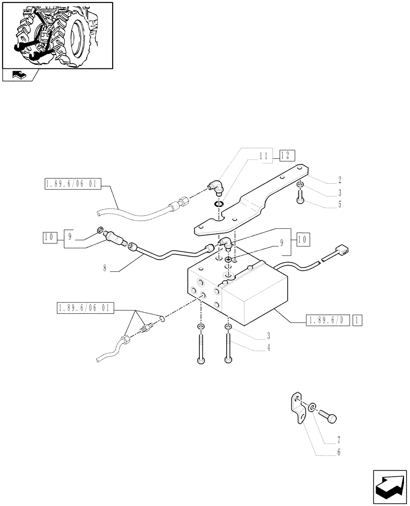 Схема запчастей Case IH FARMALL 75N - (1.89.6/06[02]) - HYDRAULIC LIFT ROD FOR EDC AND TRAILER BRAKE VALVE - VALVE AND SUPPORT (VAR.332966 / 743536) (09) - IMPLEMENT LIFT