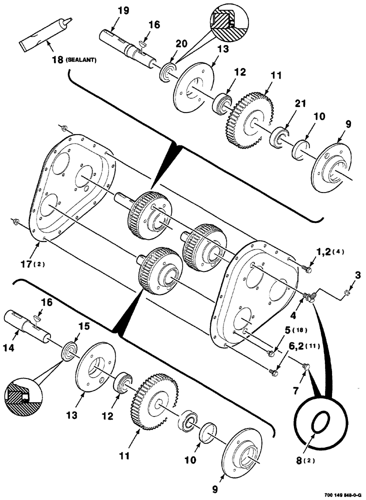 Схема запчастей Case IH 725 - (02-016) - GEARBOX ASSEMBLY (58) - ATTACHMENTS/HEADERS